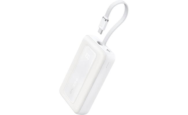 Anker A1688 Zolo Portable Charger, 10,000mAh 30W Power Bank with Built-in Lanyard USB-C Cable for Travel, Fast Charging Battery Pack - White